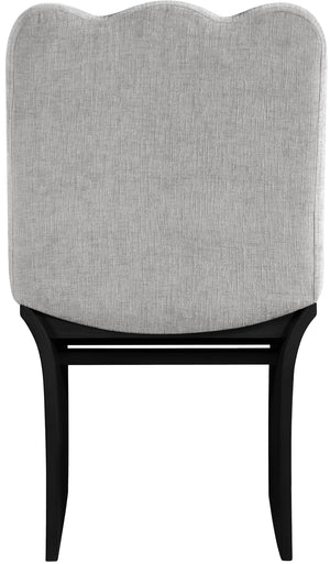 Meridian Furniture Shaw Art Deco Chenille Upholstered Dining Chair with Sculptural Oak Veneer Base for Any Room Grey 11068 11068Grey-C