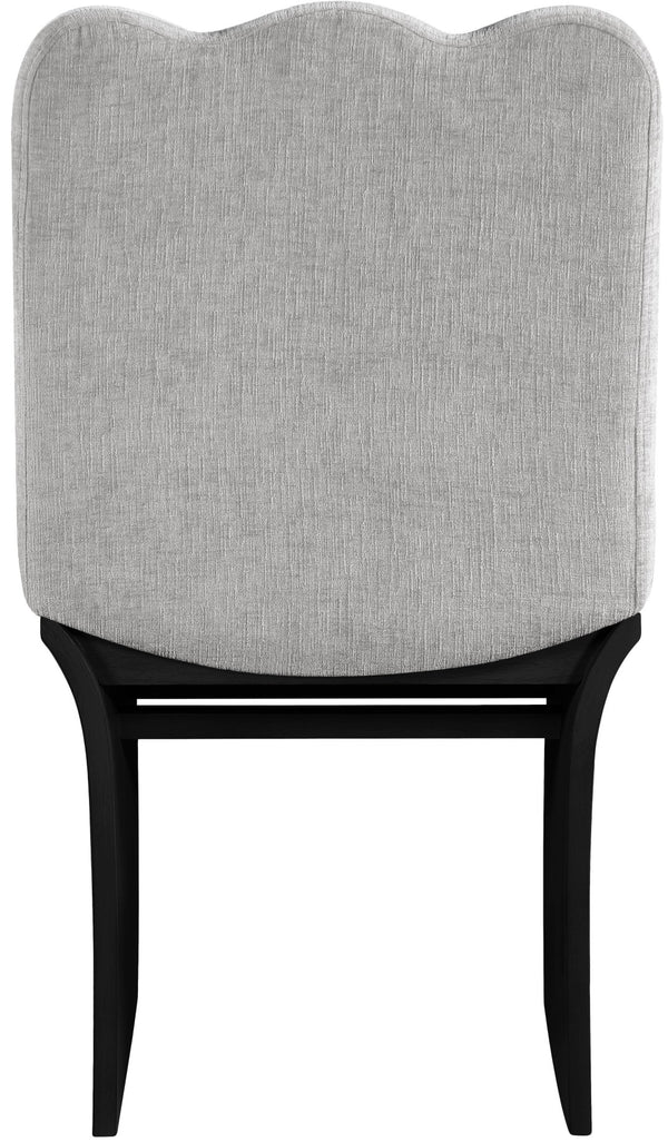 Meridian Furniture Shaw Art Deco Chenille Upholstered Dining Chair with Sculptural Oak Veneer Base for Any Room Grey 11068 11068Grey-C