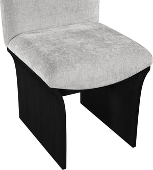 Meridian Furniture Shaw Art Deco Chenille Upholstered Dining Chair with Sculptural Oak Veneer Base for Any Room Grey 11068 11068Grey-C