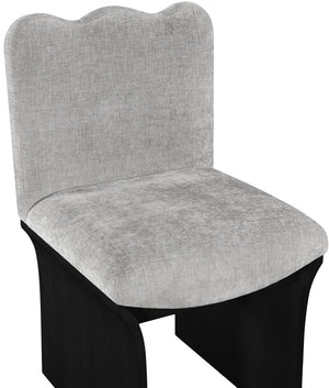 Meridian Furniture Shaw Art Deco Chenille Upholstered Dining Chair with Sculptural Oak Veneer Base for Any Room Grey 11068 11068Grey-C