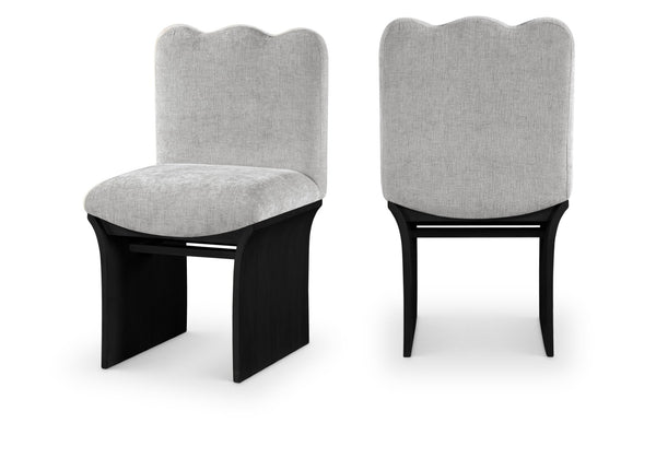 Meridian Furniture Shaw Art Deco Chenille Upholstered Dining Chair with Sculptural Oak Veneer Base for Any Room Grey 11068 11068Grey-C