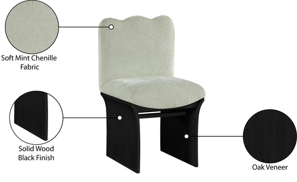Meridian Furniture Shaw Art Deco Chenille Upholstered Dining Chair with Sculptural Oak Veneer Base for Any Room Mint 11068 11068Mint-C