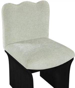 Meridian Furniture Shaw Art Deco Chenille Upholstered Dining Chair with Sculptural Oak Veneer Base for Any Room Mint 11068 11068Mint-C