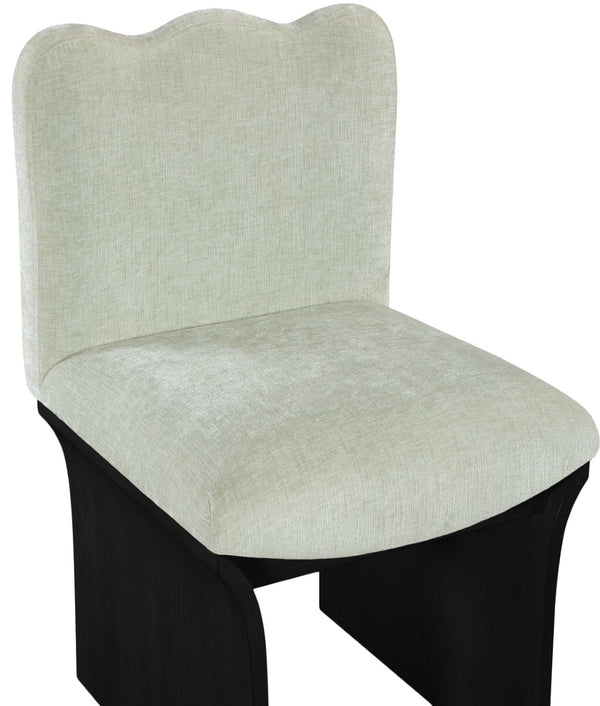 Meridian Furniture Shaw Art Deco Chenille Upholstered Dining Chair with Sculptural Oak Veneer Base for Any Room Mint 11068 11068Mint-C