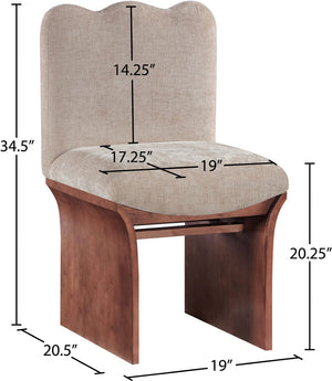 Meridian Furniture Shaw Art Deco Chenille Upholstered Dining Chair with Sculptural Oak Veneer Base for Any Room Beige 11069 11069Beige-C