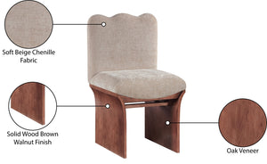 Meridian Furniture Shaw Art Deco Chenille Upholstered Dining Chair with Sculptural Oak Veneer Base for Any Room Beige 11069 11069Beige-C