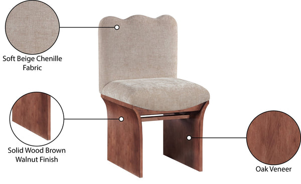 Meridian Furniture Shaw Art Deco Chenille Upholstered Dining Chair with Sculptural Oak Veneer Base for Any Room Beige 11069 11069Beige-C