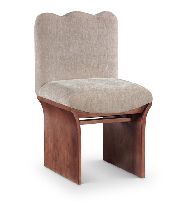 Meridian Furniture Shaw Art Deco Chenille Upholstered Dining Chair with Sculptural Oak Veneer Base for Any Room Beige 11069 11069Beige-C