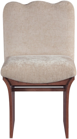 Meridian Furniture Shaw Art Deco Chenille Upholstered Dining Chair with Sculptural Oak Veneer Base for Any Room Beige 11069 11069Beige-C