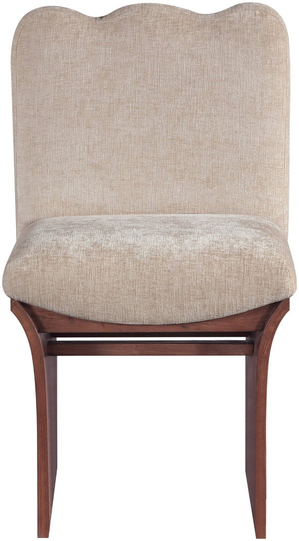 Meridian Furniture Shaw Art Deco Chenille Upholstered Dining Chair with Sculptural Oak Veneer Base for Any Room Beige 11069 11069Beige-C