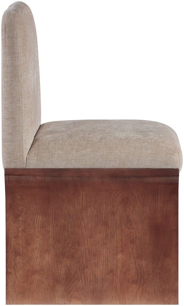 Meridian Furniture Shaw Art Deco Chenille Upholstered Dining Chair with Sculptural Oak Veneer Base for Any Room Beige 11069 11069Beige-C