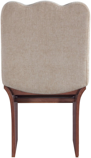 Meridian Furniture Shaw Art Deco Chenille Upholstered Dining Chair with Sculptural Oak Veneer Base for Any Room Beige 11069 11069Beige-C