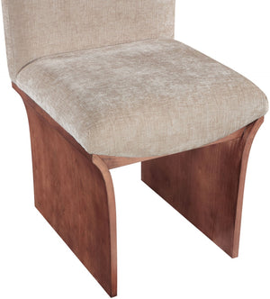 Meridian Furniture Shaw Art Deco Chenille Upholstered Dining Chair with Sculptural Oak Veneer Base for Any Room Beige 11069 11069Beige-C