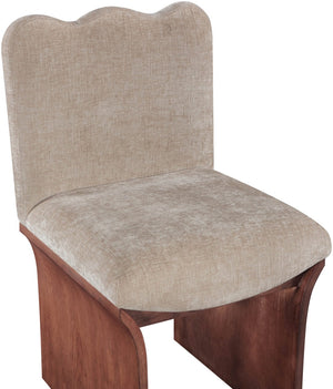 Meridian Furniture Shaw Art Deco Chenille Upholstered Dining Chair with Sculptural Oak Veneer Base for Any Room Beige 11069 11069Beige-C