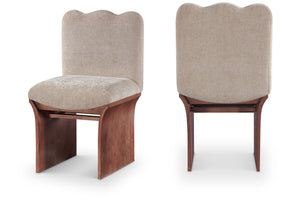Meridian Furniture Shaw Art Deco Chenille Upholstered Dining Chair with Sculptural Oak Veneer Base for Any Room Beige 11069 11069Beige-C