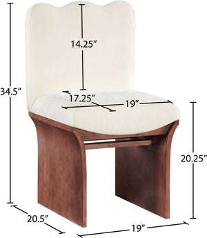 Meridian Furniture Shaw Art Deco Chenille Upholstered Dining Chair with Sculptural Oak Veneer Base for Any Room Cream 11069 11069Cream-C