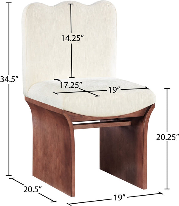 Meridian Furniture Shaw Art Deco Chenille Upholstered Dining Chair with Sculptural Oak Veneer Base for Any Room Cream 11069 11069Cream-C