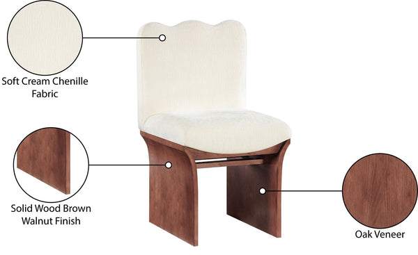 Meridian Furniture Shaw Art Deco Chenille Upholstered Dining Chair with Sculptural Oak Veneer Base for Any Room Cream 11069 11069Cream-C