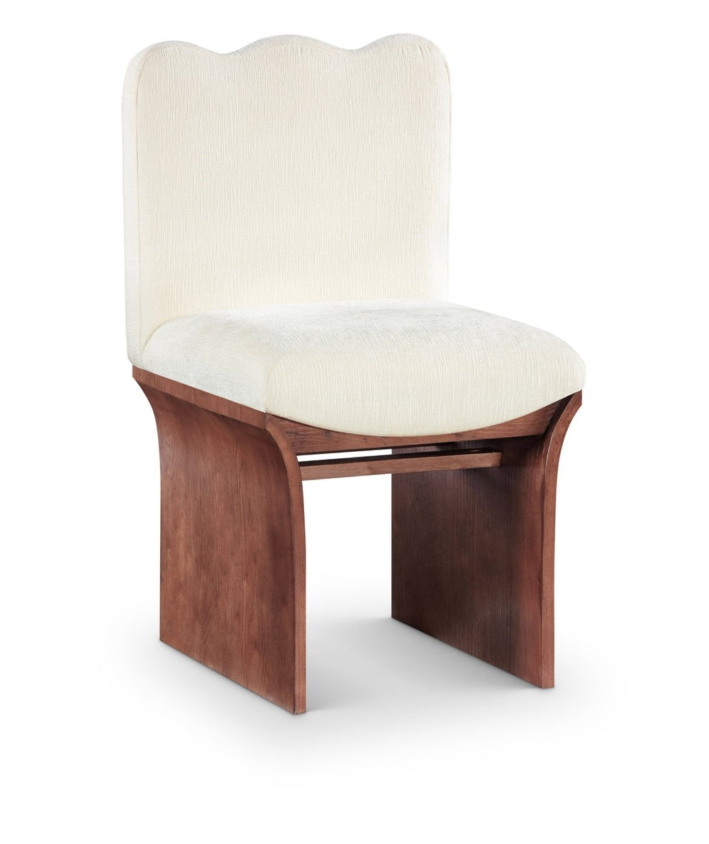 Meridian Furniture Shaw Art Deco Chenille Upholstered Dining Chair with Sculptural Oak Veneer Base for Any Room Cream 11069 11069Cream-C