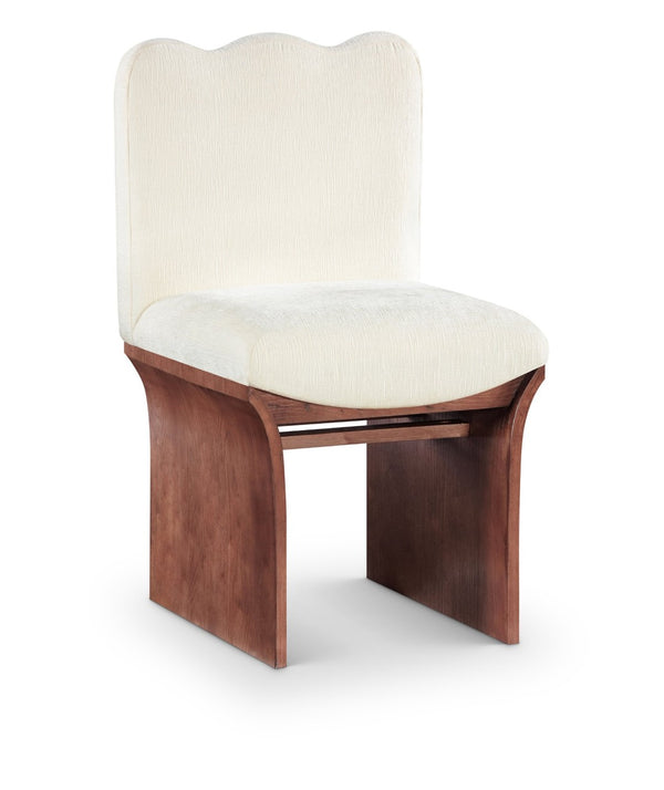 Meridian Furniture Shaw Art Deco Chenille Upholstered Dining Chair with Sculptural Oak Veneer Base for Any Room Cream 11069 11069Cream-C