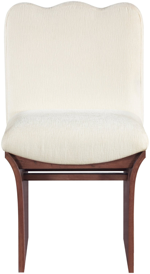 Meridian Furniture Shaw Art Deco Chenille Upholstered Dining Chair with Sculptural Oak Veneer Base for Any Room Cream 11069 11069Cream-C