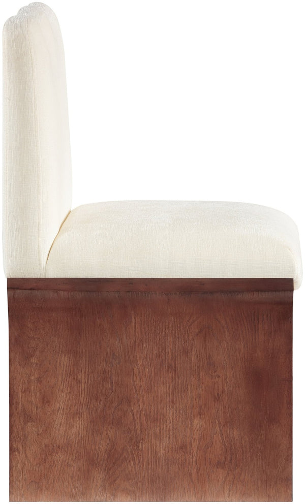 Meridian Furniture Shaw Art Deco Chenille Upholstered Dining Chair with Sculptural Oak Veneer Base for Any Room Cream 11069 11069Cream-C