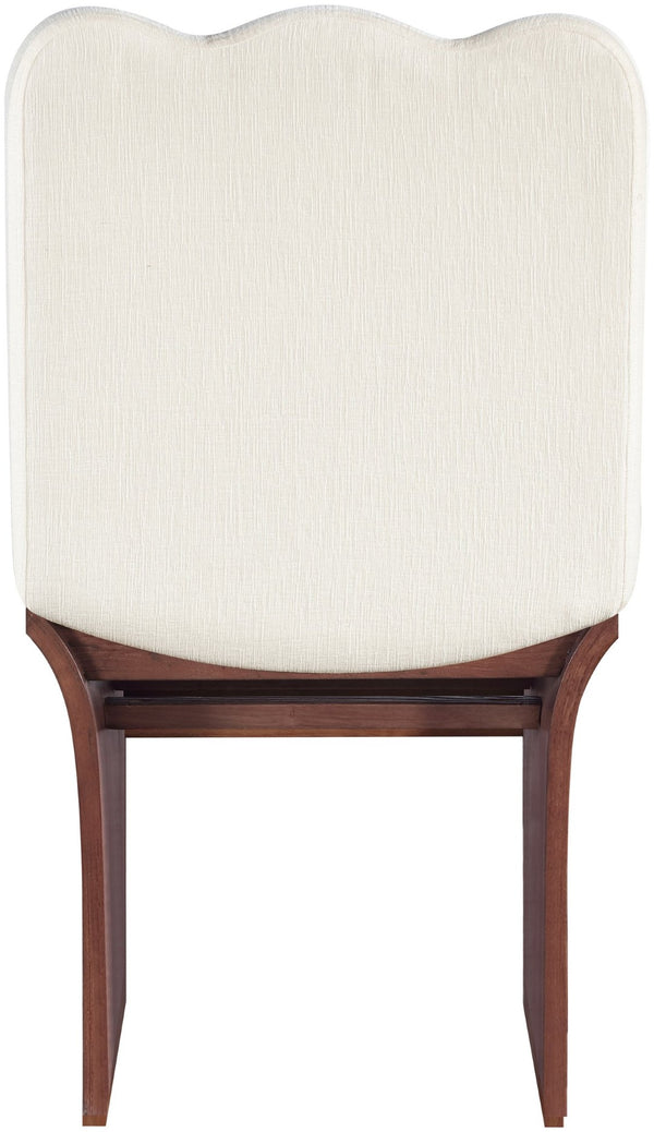 Meridian Furniture Shaw Art Deco Chenille Upholstered Dining Chair with Sculptural Oak Veneer Base for Any Room Cream 11069 11069Cream-C