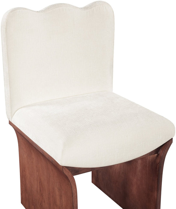 Meridian Furniture Shaw Art Deco Chenille Upholstered Dining Chair with Sculptural Oak Veneer Base for Any Room Cream 11069 11069Cream-C