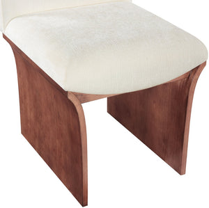 Meridian Furniture Shaw Art Deco Chenille Upholstered Dining Chair with Sculptural Oak Veneer Base for Any Room Cream 11069 11069Cream-C