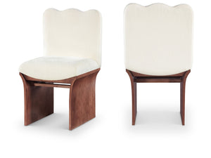 Meridian Furniture Shaw Art Deco Chenille Upholstered Dining Chair with Sculptural Oak Veneer Base for Any Room Cream 11069 11069Cream-C