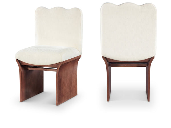 Meridian Furniture Shaw Art Deco Chenille Upholstered Dining Chair with Sculptural Oak Veneer Base for Any Room Cream 11069 11069Cream-C