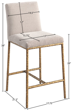 Meridian Furniture Reeves Plush Chenille Upholstered Counter Stool with Iron Frame for Kitchen Islands and Bars Beige Style 2 11070Beige-C