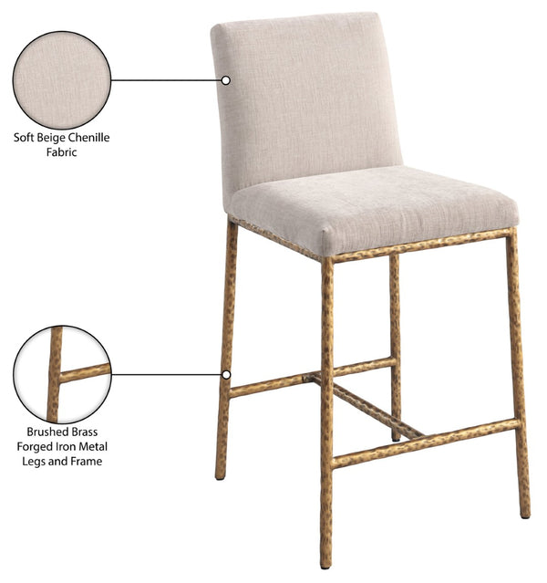Meridian Furniture Reeves Plush Chenille Upholstered Counter Stool with Iron Frame for Kitchen Islands and Bars Beige Style 2 11070Beige-C