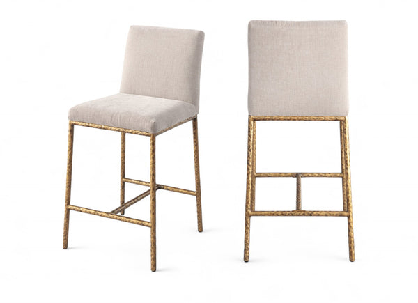 Meridian Furniture Reeves Plush Chenille Upholstered Counter Stool with Iron Frame for Kitchen Islands and Bars Beige Style 2 11070Beige-C