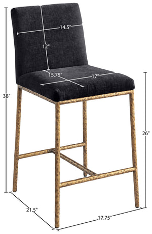 Meridian Furniture Reeves Plush Chenille Upholstered Counter Stool with Iron Frame for Kitchen Islands and Bars Black Style 2 11070Black-C