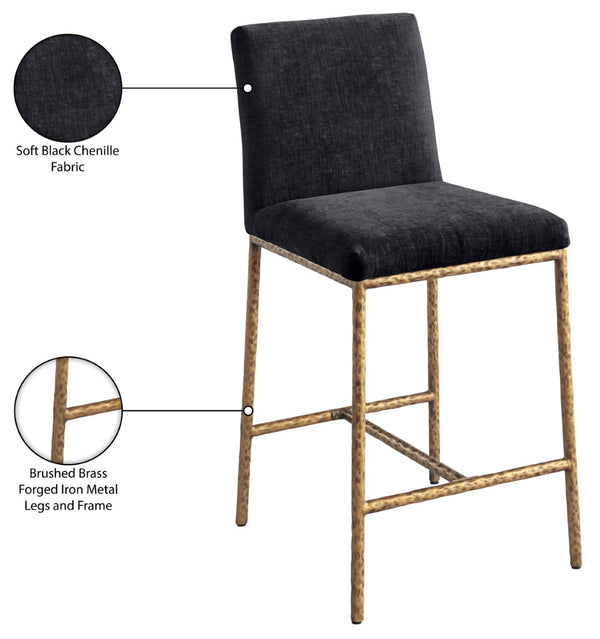 Meridian Furniture Reeves Plush Chenille Upholstered Counter Stool with Iron Frame for Kitchen Islands and Bars Black Style 2 11070Black-C