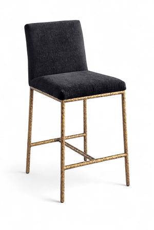 Meridian Furniture Reeves Plush Chenille Upholstered Counter Stool with Iron Frame for Kitchen Islands and Bars Black Style 2 11070Black-C