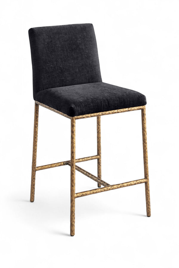 Meridian Furniture Reeves Plush Chenille Upholstered Counter Stool with Iron Frame for Kitchen Islands and Bars Black Style 2 11070Black-C