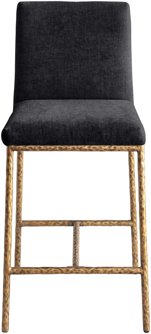 Meridian Furniture Reeves Plush Chenille Upholstered Counter Stool with Iron Frame for Kitchen Islands and Bars Black Style 2 11070Black-C