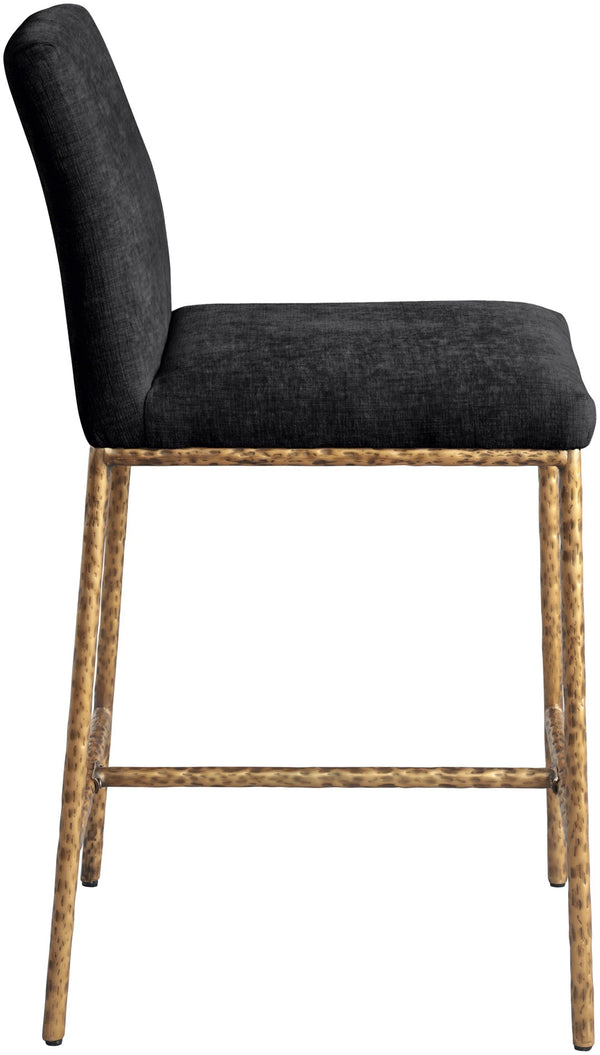 Meridian Furniture Reeves Plush Chenille Upholstered Counter Stool with Iron Frame for Kitchen Islands and Bars Black Style 2 11070Black-C