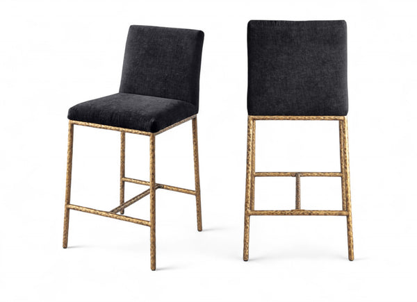 Meridian Furniture Reeves Plush Chenille Upholstered Counter Stool with Iron Frame for Kitchen Islands and Bars Black Style 2 11070Black-C