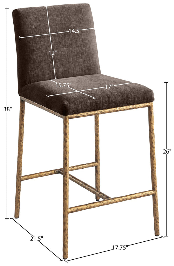 Meridian Furniture Reeves Plush Chenille Upholstered Counter Stool with Iron Frame for Kitchen Islands and Bars Brown Style 2 11070Brown-C