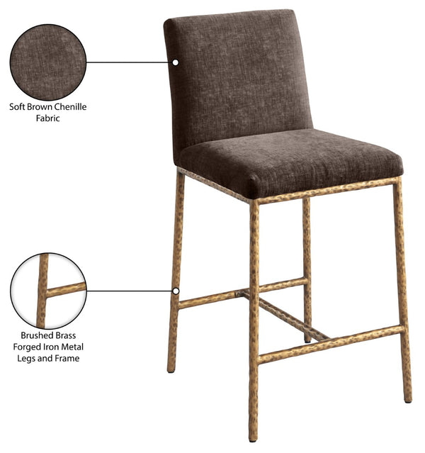 Meridian Furniture Reeves Plush Chenille Upholstered Counter Stool with Iron Frame for Kitchen Islands and Bars Brown Style 2 11070Brown-C