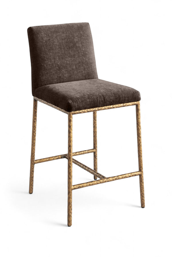 Meridian Furniture Reeves Plush Chenille Upholstered Counter Stool with Iron Frame for Kitchen Islands and Bars Brown Style 2 11070Brown-C