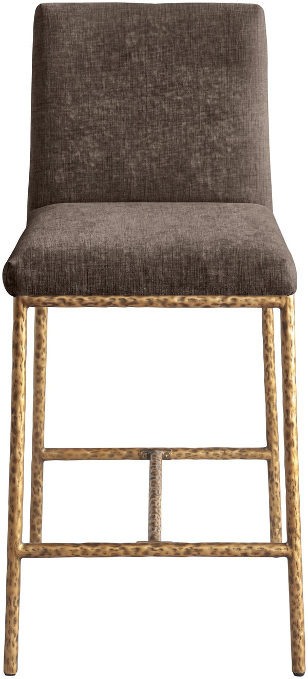 Meridian Furniture Reeves Plush Chenille Upholstered Counter Stool with Iron Frame for Kitchen Islands and Bars Brown Style 2 11070Brown-C