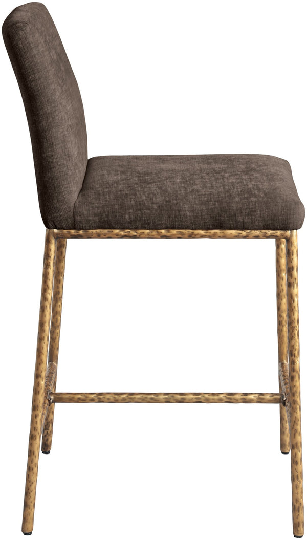 Meridian Furniture Reeves Plush Chenille Upholstered Counter Stool with Iron Frame for Kitchen Islands and Bars Brown Style 2 11070Brown-C