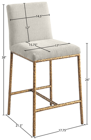 Meridian Furniture Reeves Plush Chenille Upholstered Counter Stool with Iron Frame for Kitchen Islands and Bars Cream Style 2 11070Cream-C