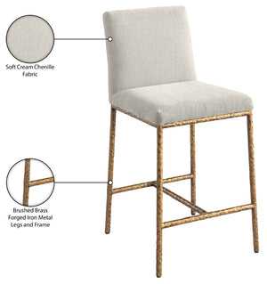 Meridian Furniture Reeves Plush Chenille Upholstered Counter Stool with Iron Frame for Kitchen Islands and Bars Cream Style 2 11070Cream-C