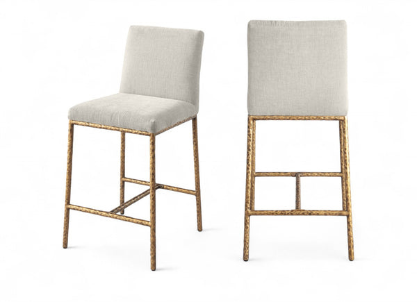 Meridian Furniture Reeves Plush Chenille Upholstered Counter Stool with Iron Frame for Kitchen Islands and Bars Cream Style 2 11070Cream-C