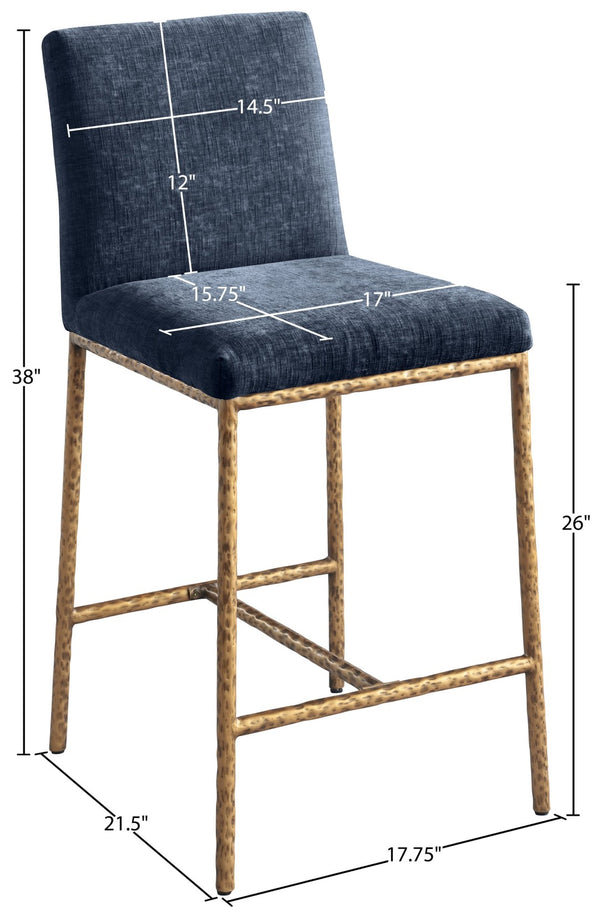 Meridian Furniture Reeves Plush Chenille Upholstered Counter Stool with Iron Frame for Kitchen Islands and Bars Navy Style 2 11070Navy-C